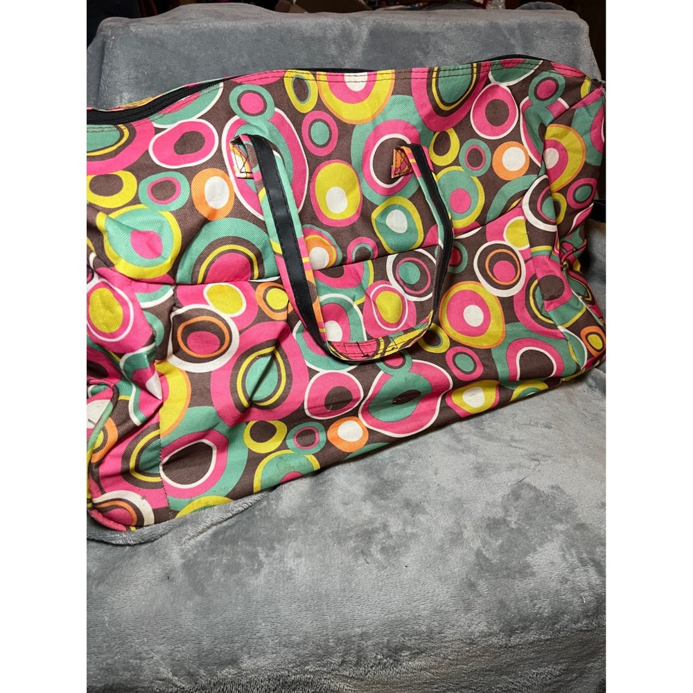 Thirty One Retro Rolling Duffel Bag Pink Mod Print Carry On Travel Tote